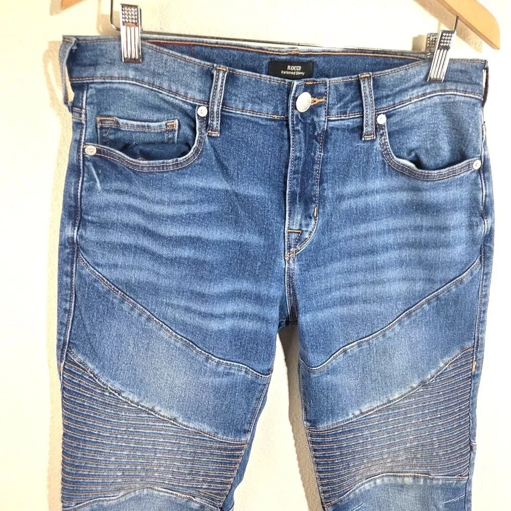 Men's True Religon Rocco Moto Relaxed Skinny Denim Blue Jeans Size 32